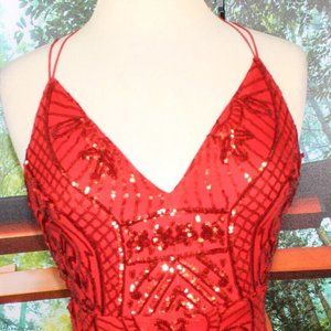 SEQUIN COCKTAIL DRESS RED SMALL